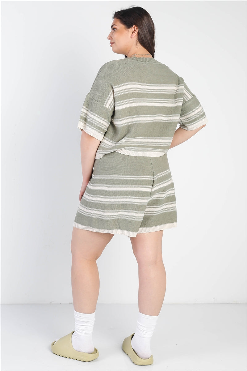 Striped Knit Shorts Set