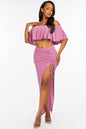 Off The Shoulder Ruffled Cropped Maxi Skirt Set