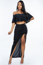 Off The Shoulder Ruffled Cropped Maxi Skirt Set