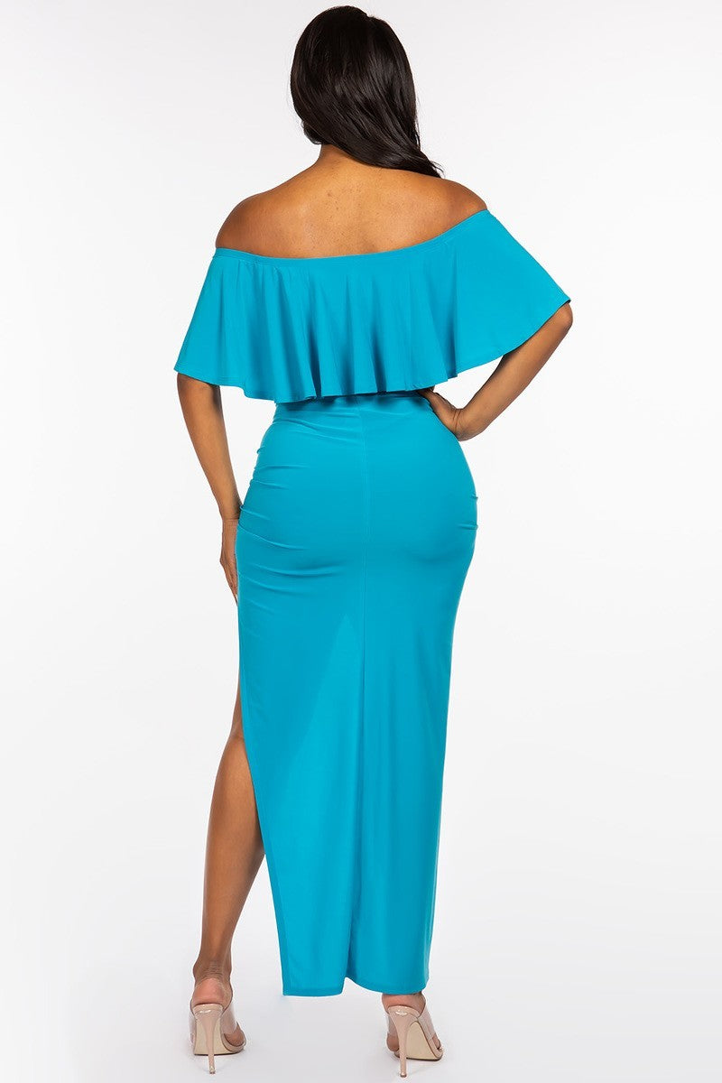 Off The Shoulder Ruffled Cropped Maxi Skirt Set