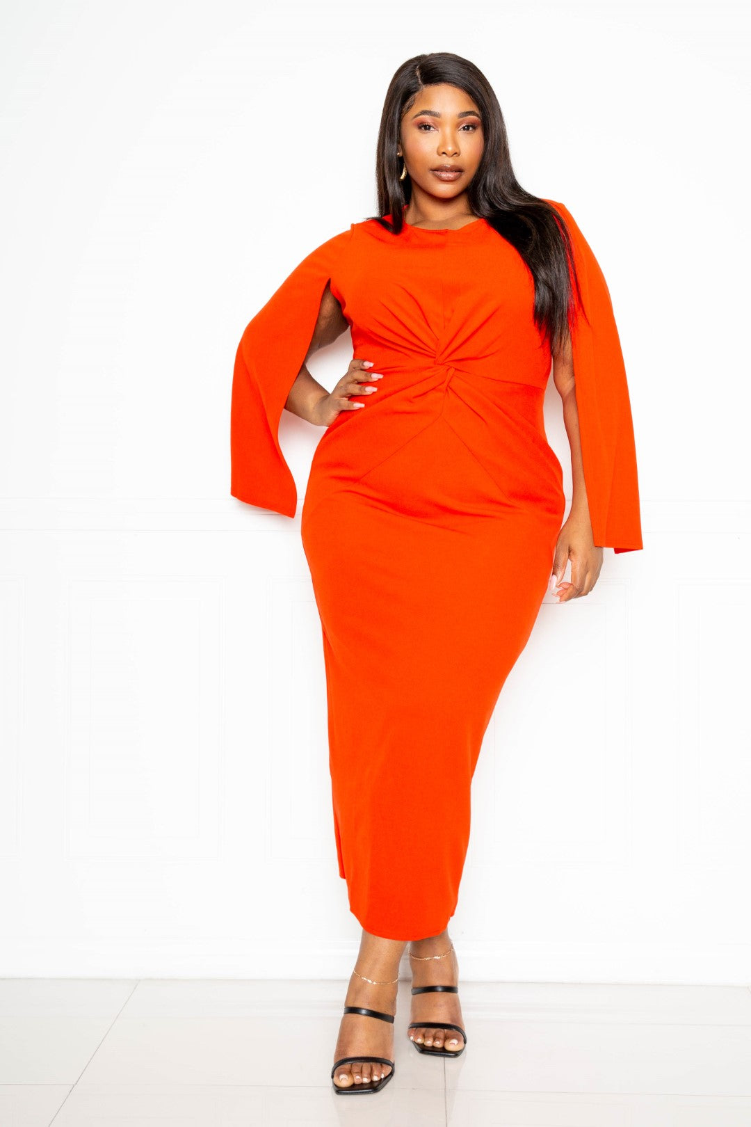 Cape Sleeve Midi Dress