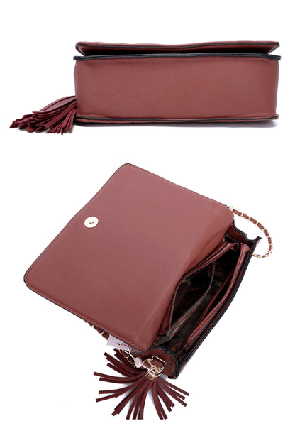 Stitching Tassel Crossbody Bag