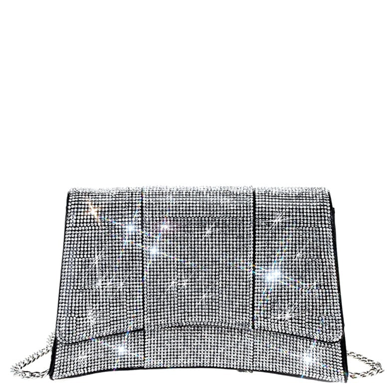 Square Curve Rhinestone Crossbody Bag