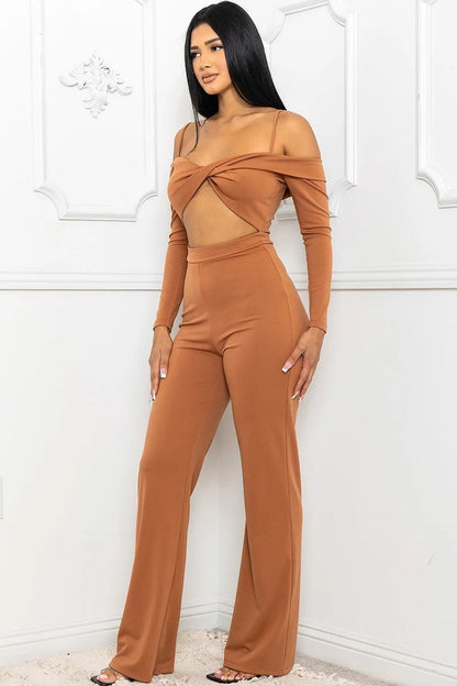 Cold Shoulder Cutout Front Jumpsuit