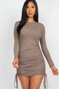 Ribbed Drawstring Bodycon Mini Dress