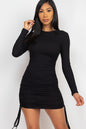 Ribbed Drawstring Bodycon Mini Dress