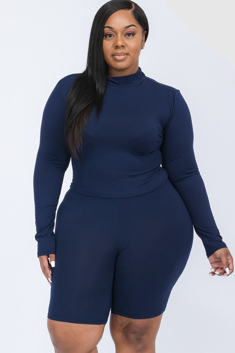 Mock Neck Biker Shorts Set