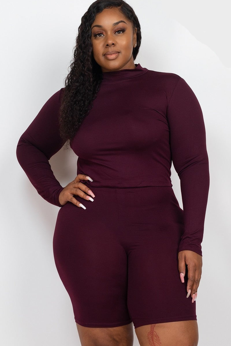 Mock Neck Biker Shorts Set