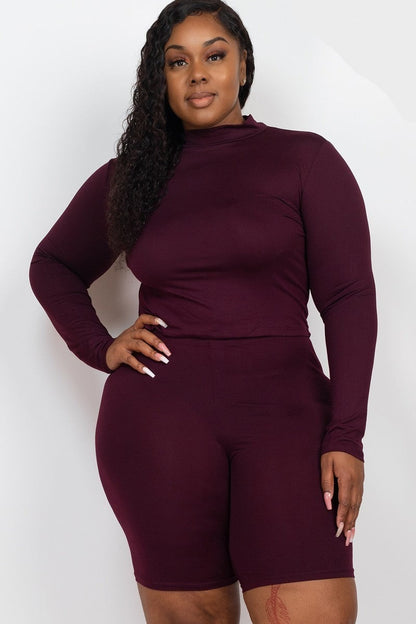 Mock Neck Biker Shorts Set