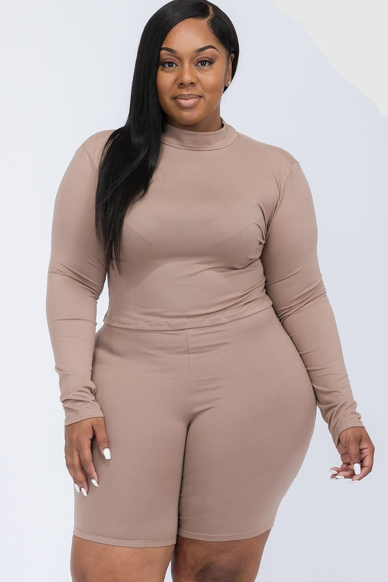 Mock Neck Biker Shorts Set