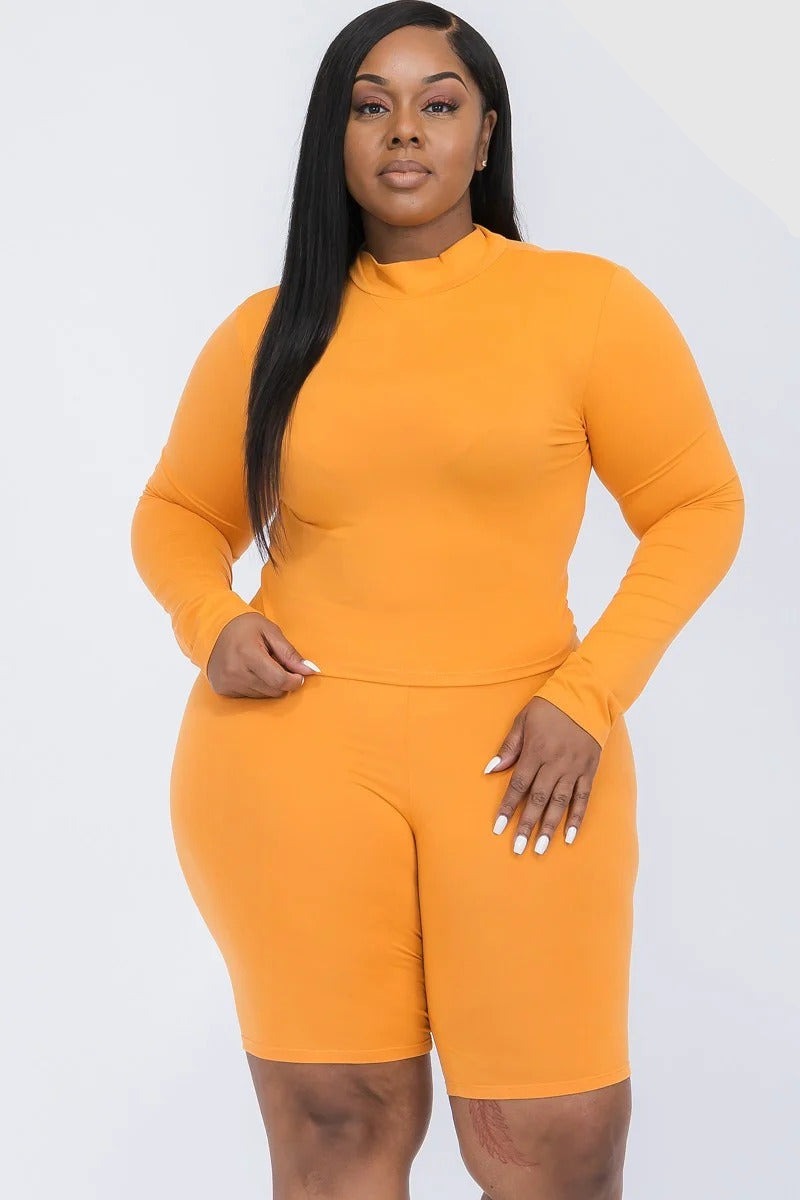 Mock Neck Biker Shorts Set