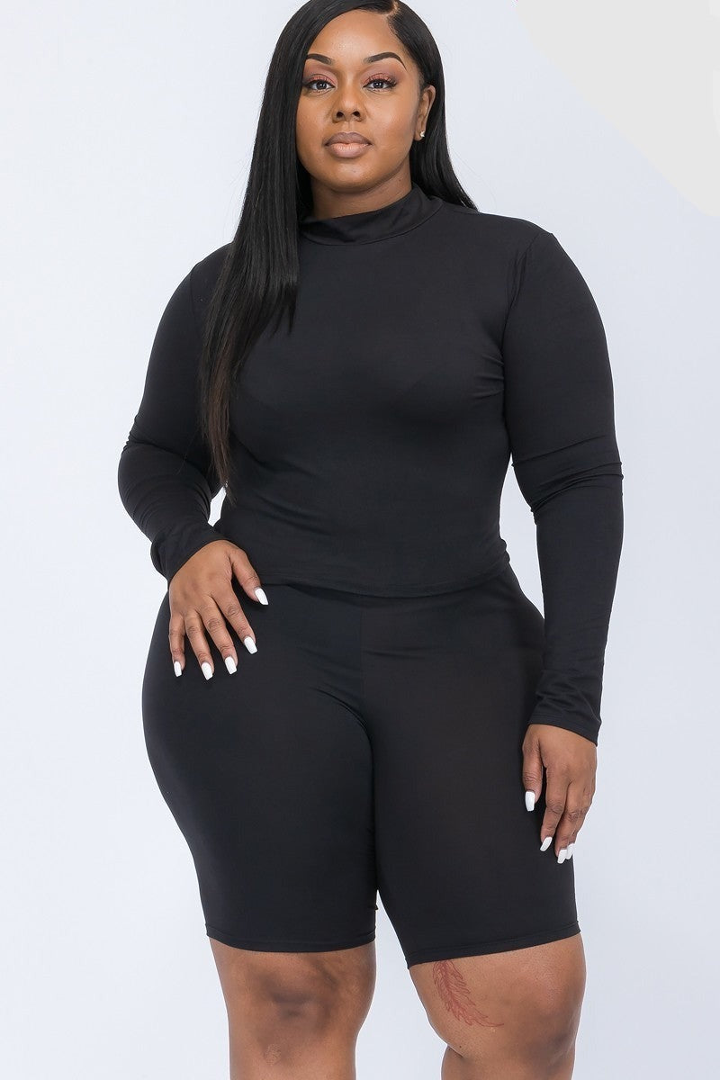 Mock Neck Biker Shorts Set