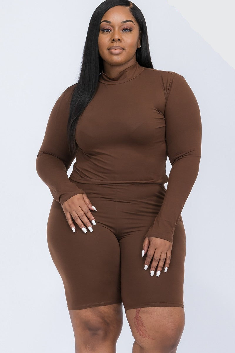 Mock Neck Biker Shorts Set