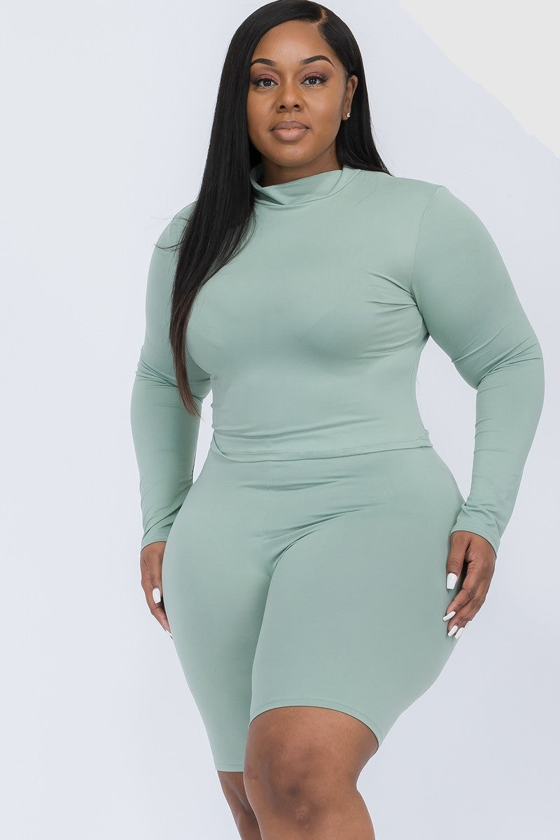 Mock Neck Biker Shorts Set