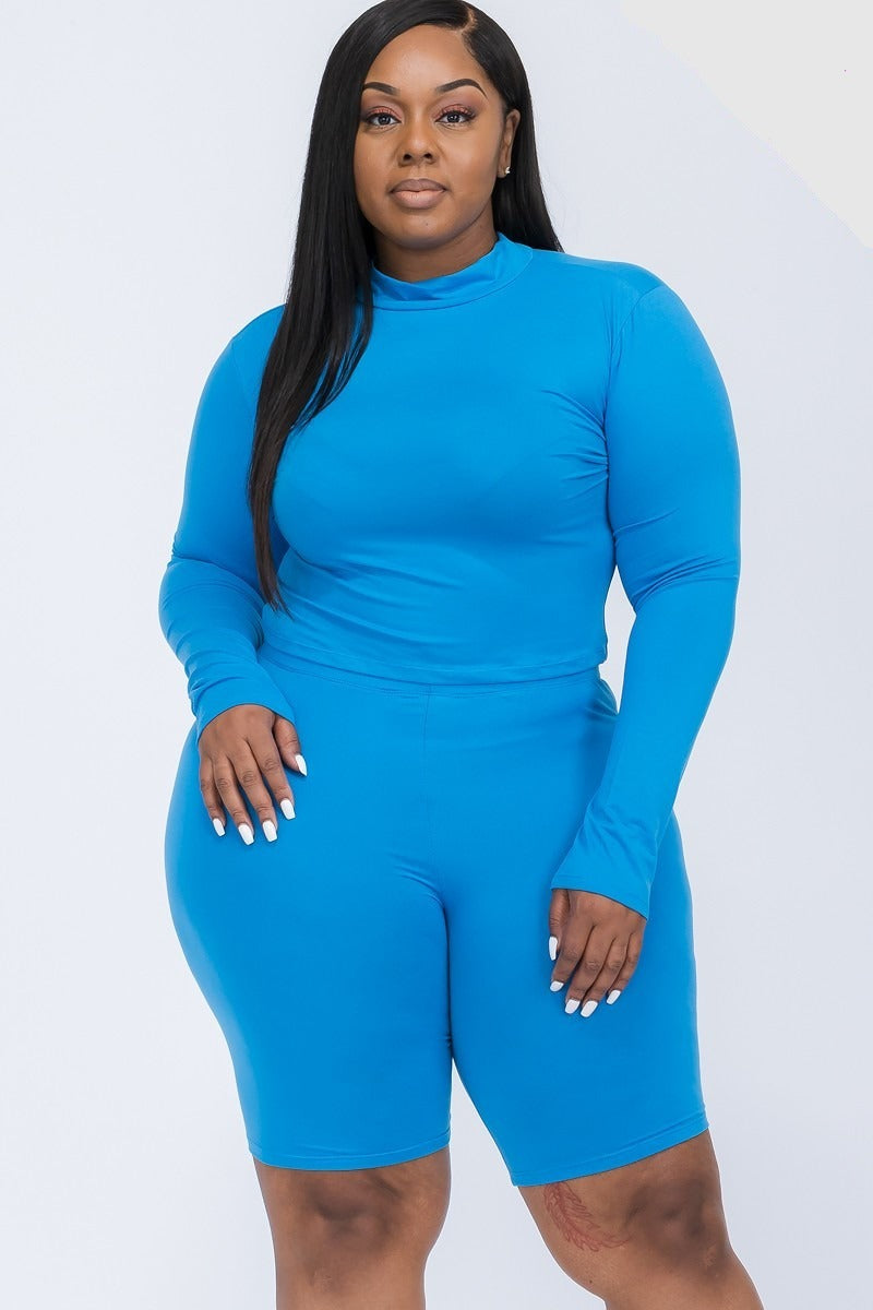 Mock Neck Biker Shorts Set