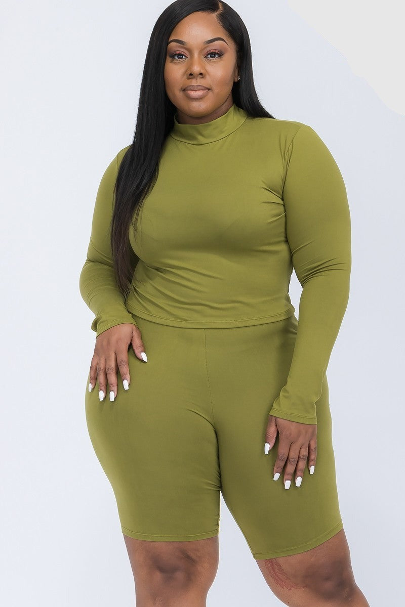 Mock Neck Biker Shorts Set