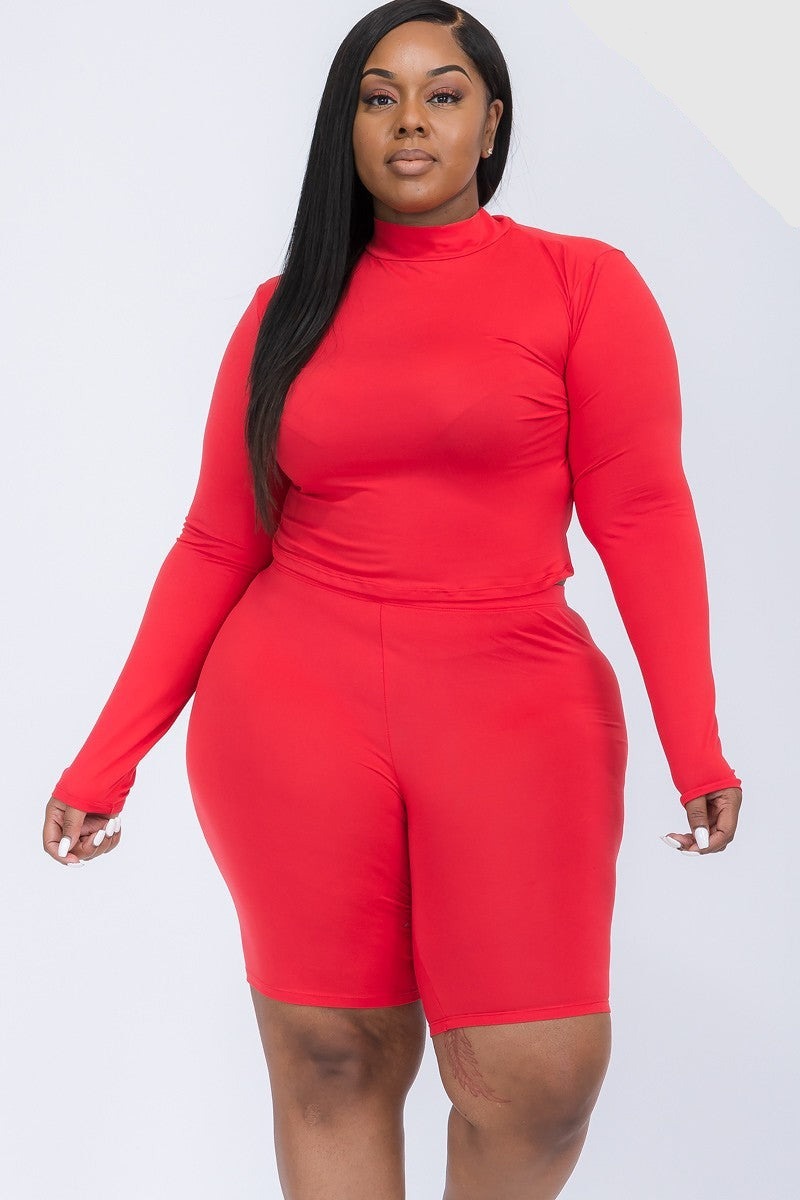 Mock Neck Biker Shorts Set