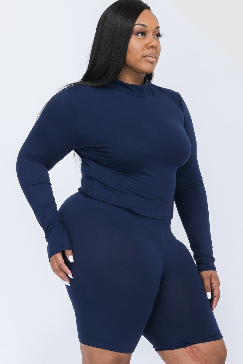 Mock Neck Biker Shorts Set