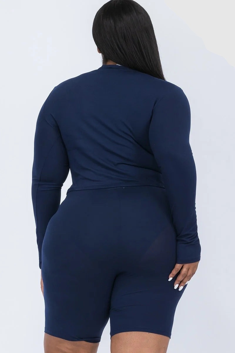 Mock Neck Biker Shorts Set