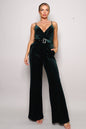 Samyia Rhinestone Belted Velvet Jumpsuit