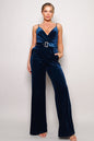 Samyia Rhinestone Belted Velvet Jumpsuit