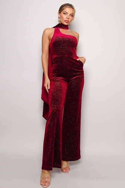 Mora Scarf Top Glitter Velvet Jumpsuit