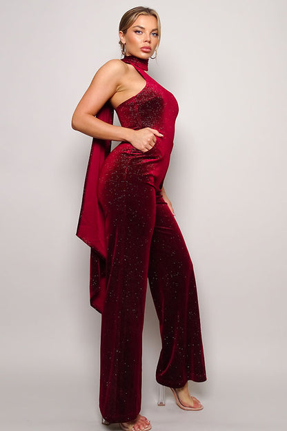 Mora Scarf Top Glitter Velvet Jumpsuit