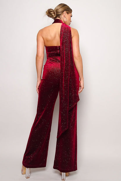 Mora Scarf Top Glitter Velvet Jumpsuit