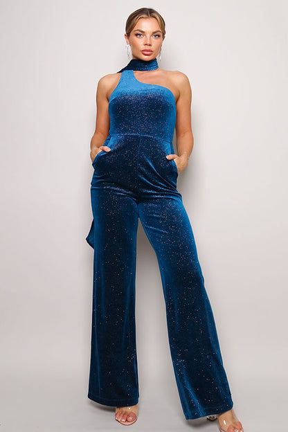 Mora Scarf Top Glitter Velvet Jumpsuit