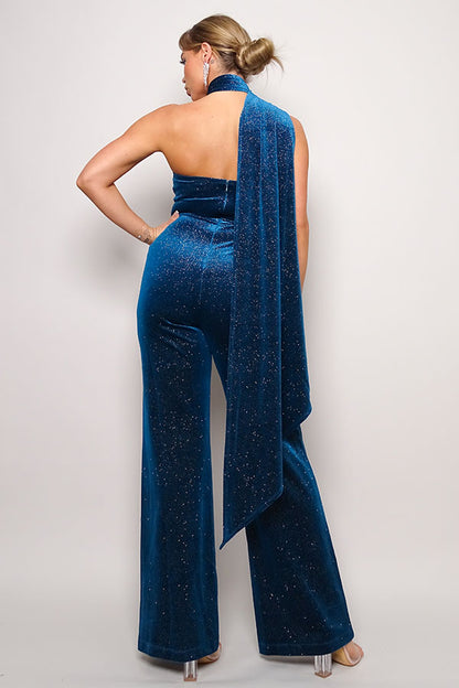 Mora Scarf Top Glitter Velvet Jumpsuit