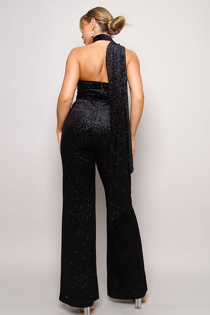 Mora Scarf Top Glitter Velvet Jumpsuit