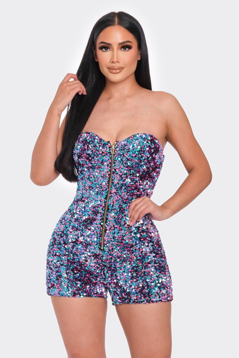 Sleeveless Multi Sequin Romper