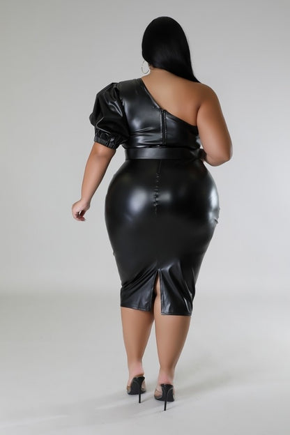 Olivia One Sleeve Faux Leather Dress
