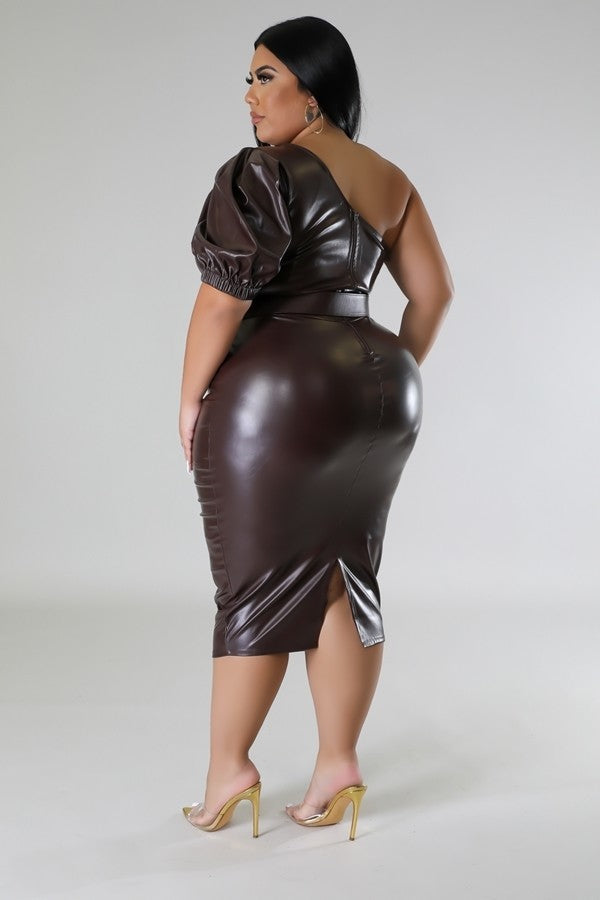 Olivia One Sleeve Faux Leather Dress