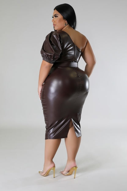 Olivia One Sleeve Faux Leather Dress