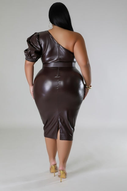 Olivia One Sleeve Faux Leather Dress