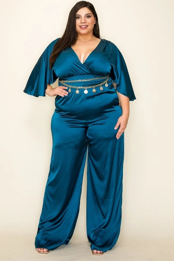 Sallie Satin Wrap Smocked Waist Jumpsuit