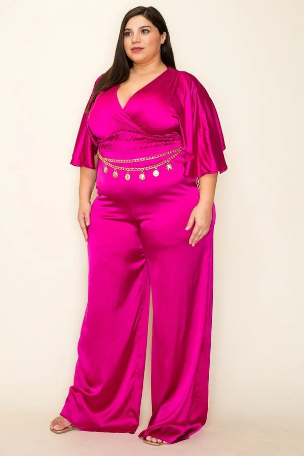 Sallie Satin Wrap Smocked Waist Jumpsuit