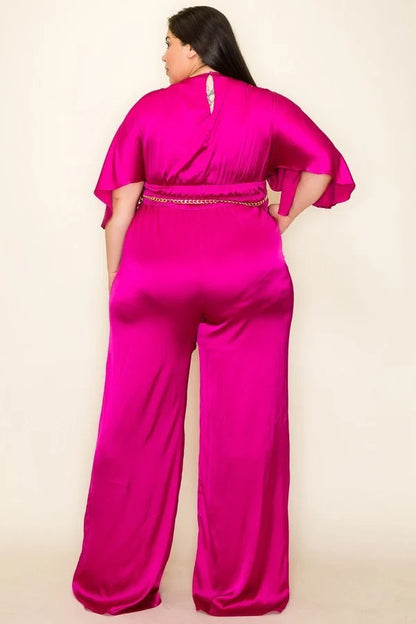 Sallie Satin Wrap Smocked Waist Jumpsuit