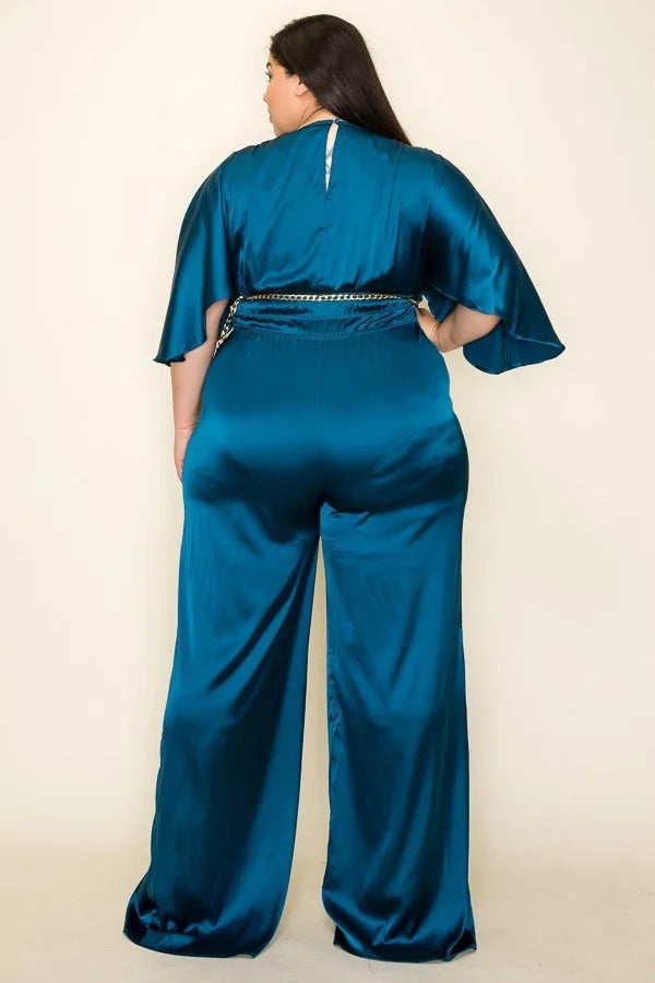 Sallie Satin Wrap Smocked Waist Jumpsuit