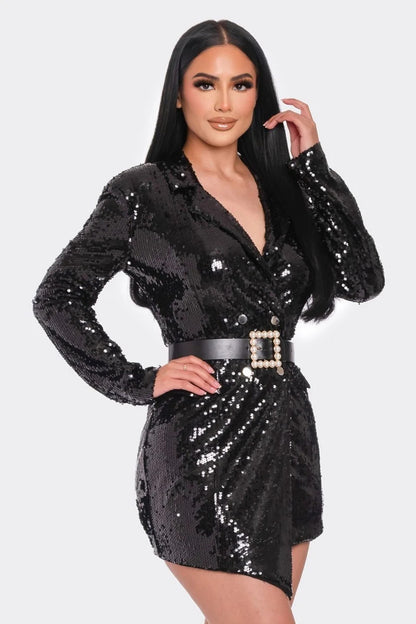 Olivia Open Back Sequin Blazer Dress