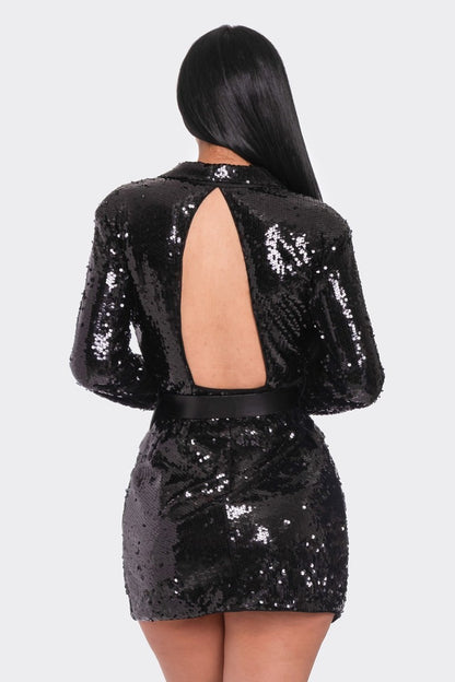 Olivia Open Back Sequin Blazer Dress