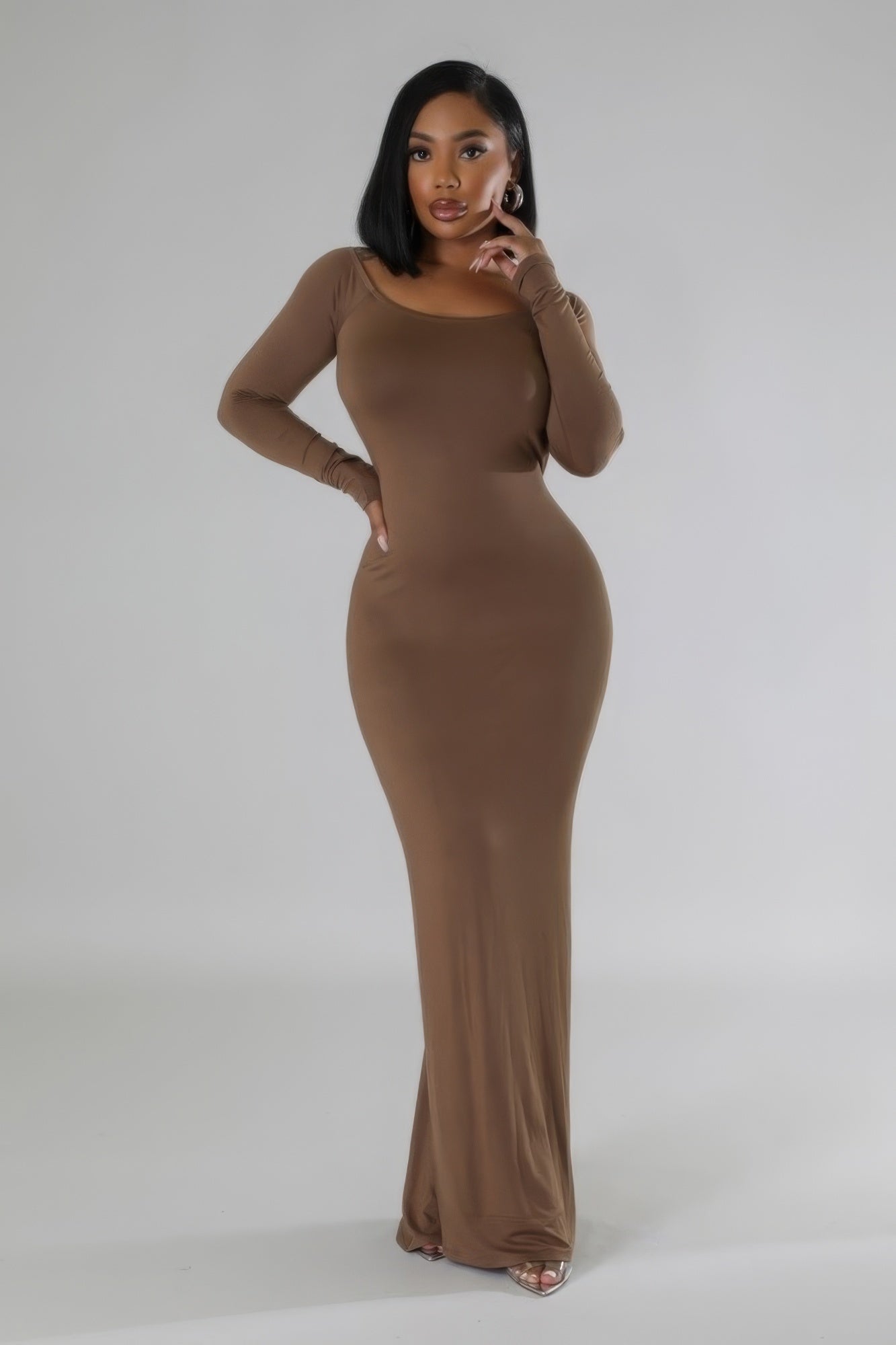 Lola Long Sleeve Low Open Back Stretch Dress