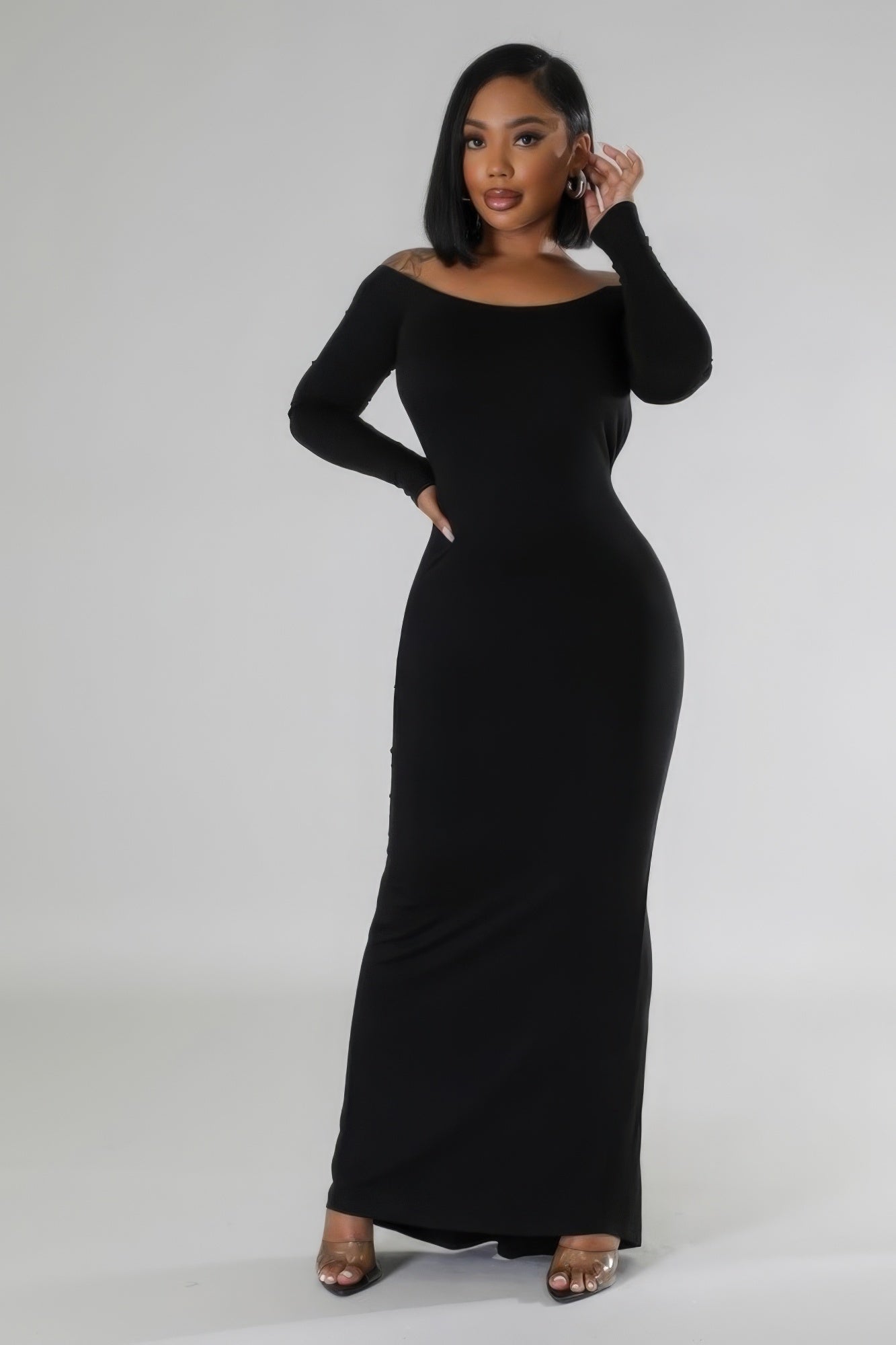 Lola Long Sleeve Low Open Back Stretch Dress