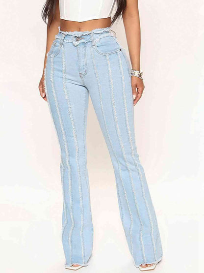 Jamyra Striped Raw Hem Jeans