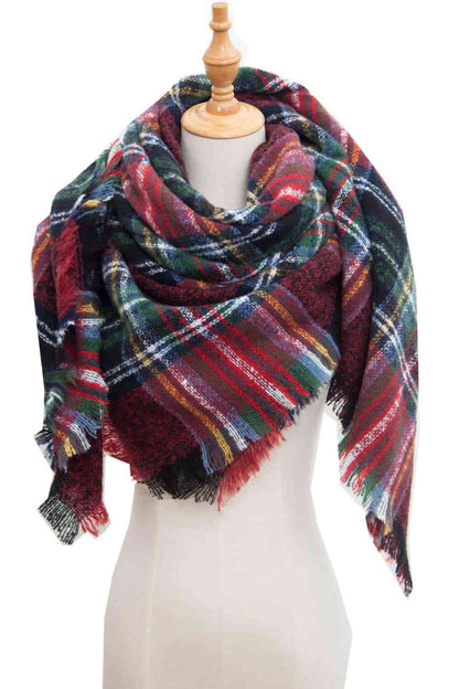 India Plaid Raw Hem Polyester Scarf
