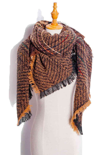 Posh Plaid Raw Hem Polyester Scarf
