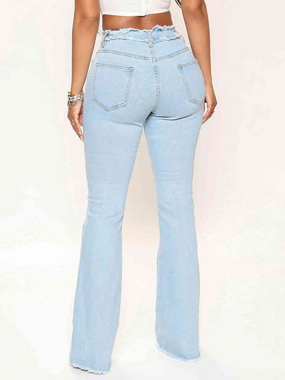 Jamyra Striped Raw Hem Jeans