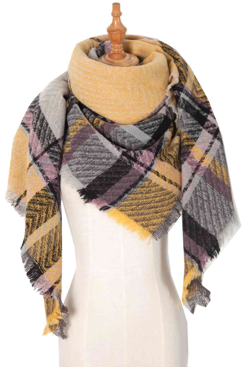 Hollie Plaid Raw Hem Polyester Scarf