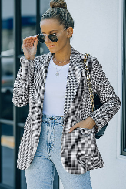 Plaid Button Cuff Blazer